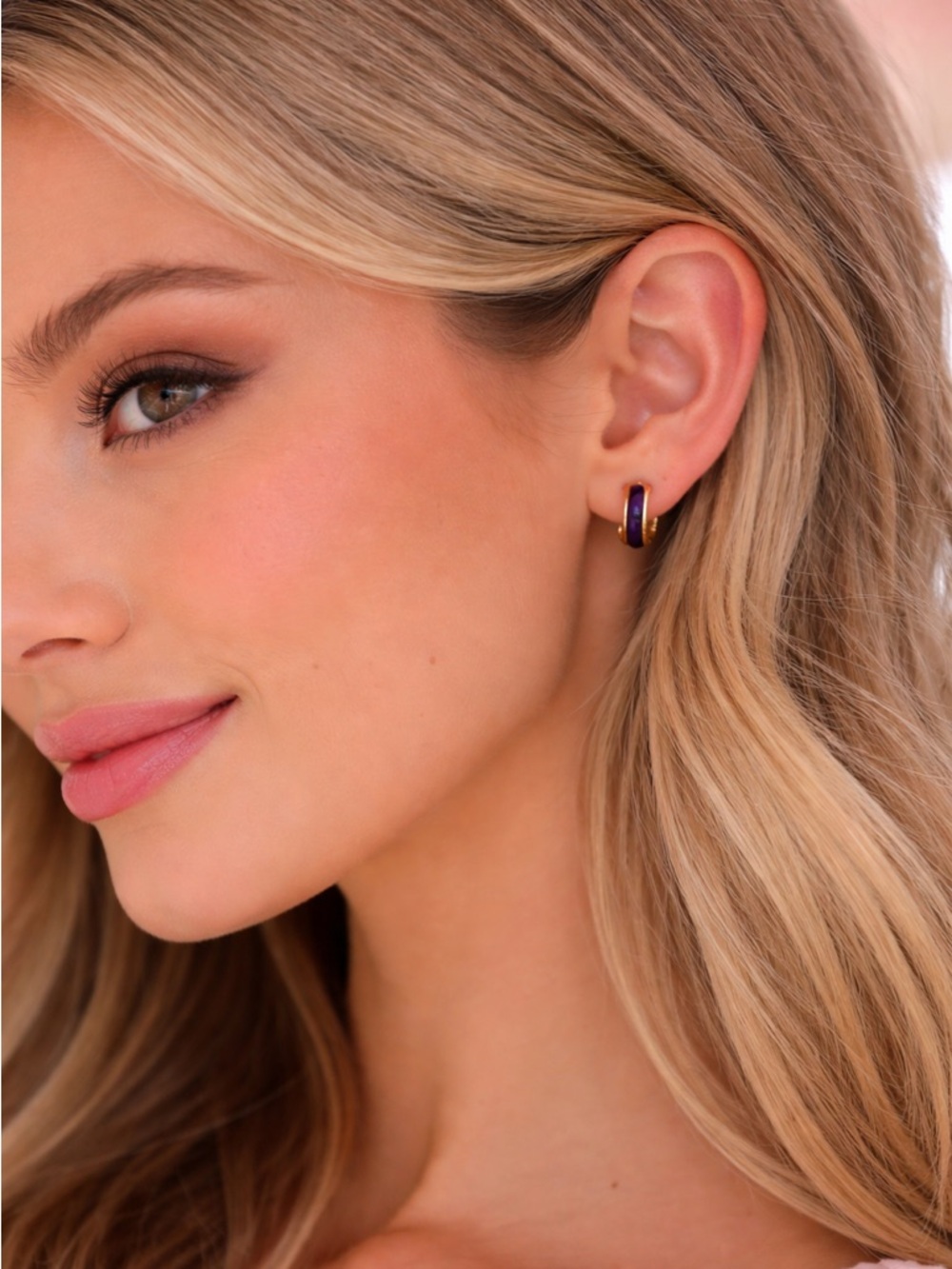 Kendra Scott purple and gold small hoops